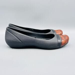 Crocs Womens Shoes 9 Black Brown Cap Toe Ballet Flats Comfort Slip On Comfort